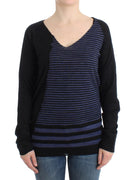 Black striped V-neck sweater