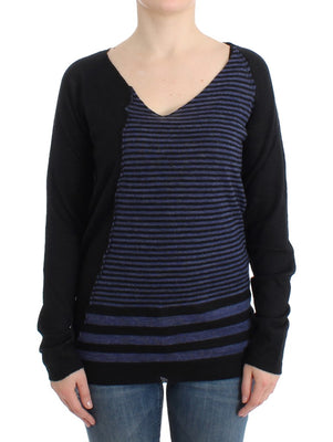 Black striped V-neck sweater