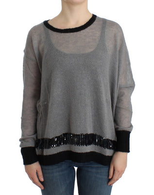 Gray embellished asymmetric sweater