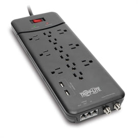 Tripp-Lite Surge Protector UP TLP128TTUSBB 12-Outlet Surge Protector 8ft Cord 2USB Ports Black