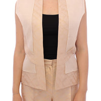 Beige brocade sleeveless jacket vest