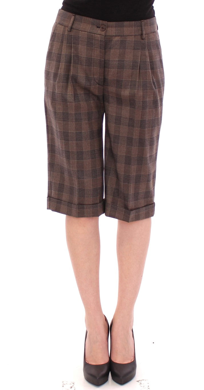 Brown checkered wool shorts pants