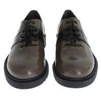 Gray Brown Leather Laceups Shoes