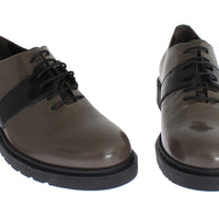 Gray Brown Leather Laceups Shoes