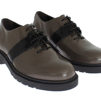 Gray Brown Leather Laceups Shoes