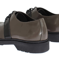 Gray Brown Leather Laceups Shoes