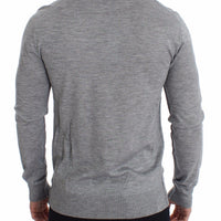 Gray Silk Cashmere V-neck Sweater Pullover