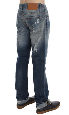 Blue Wash Torn Cotton Stretch Regular Fit Jeans