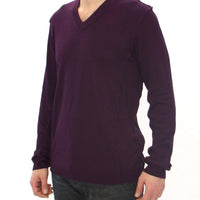 Purple Rayon Logo Logo V-neck Sweater