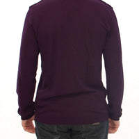 Purple Rayon Logo Logo V-neck Sweater