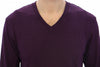 Purple Rayon Logo Logo V-neck Sweater