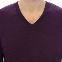 Purple Rayon Logo Logo V-neck Sweater