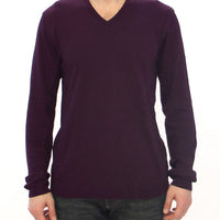 Purple Rayon Logo Logo V-neck Sweater