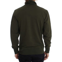 Green Cotton Stretch Half Zipper Sweater