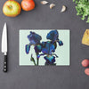 3 Blue & Purple Irises Glass Cutting Board, Dishwasher Safe