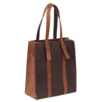 2 Tone Brown Authentic Leather Tote Bag