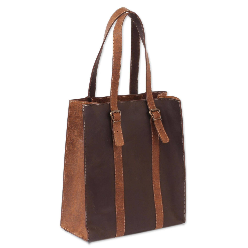 2 Tone Brown Authentic Leather Tote Bag