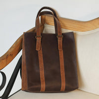 2 Tone Brown Authentic Leather Tote Bag