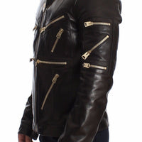 Brown Lambskin Leather Zipper Jacket