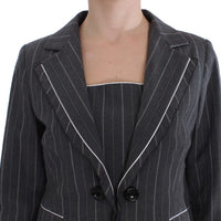 Gray Stretch Suit Sheath Dress & Blazer Set