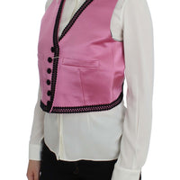 Pink Silk Button Front Torero Vest Top