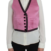 Pink Silk Button Front Torero Vest Top