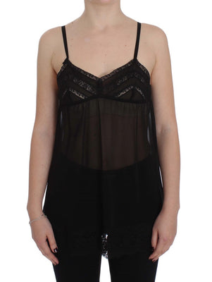 Black Silk Floral Lace Lingerie Top