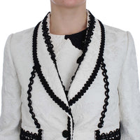 White Black Brocade Torero Blazer Jacket