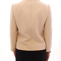 Beige Wool Pearl Button Jacket Blazer Coat