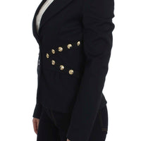 Black Cotton Stretch Gold Studded Blazer Jacket