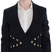 Black Cotton Stretch Gold Studded Blazer Jacket