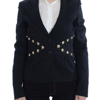 Black Cotton Stretch Gold Studded Blazer Jacket