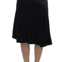 Black Blue Cotton Stretch Straight Skirt