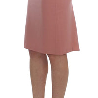 Pink Wool Stretch Straight Pencil Skirt