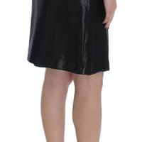 Black Wool Silk Above Knee Straight Skirt