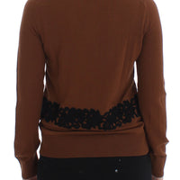 Brown Wool Black Lace Cardigan Sweater