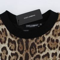 Leopard Print Crewneck Short Sweater