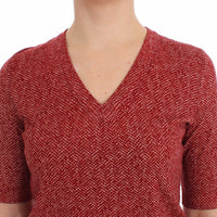 Red Wool Tweed Short Sleeve Sweater Pullover