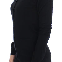 Black Wool Button Cardigan Sweater Top
