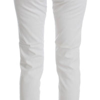 White Cotton Blend Slim Fit Jeans