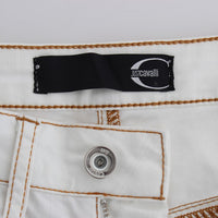 White Cotton Blend Slim Fit Jeans