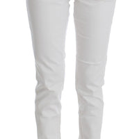 White Cotton Blend Slim Fit Jeans