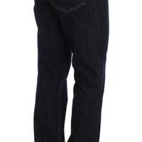 Blue Cotton Straight Fit Stretch Jeans