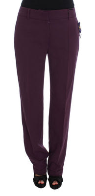 Purple Polyester Blend Straight Dress Pants