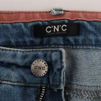 Blue Cotton Slim Fit Cropped Jeans