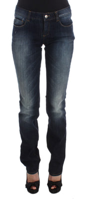 Blue Cotton Slim Fit Bootcut Jeans