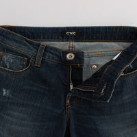 Blue Cotton Blend Bootcut Jeans