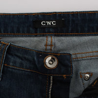 Blue Cotton Blend Bootcut Jeans