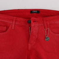 Red Cotton Blend Super Slim Fit Jeans