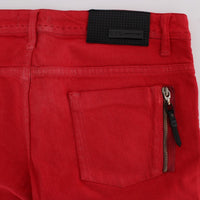 Red Cotton Blend Super Slim Fit Jeans